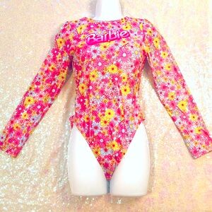 Barbie one piece pink flower long sleeve swimsuit bodysuit new large